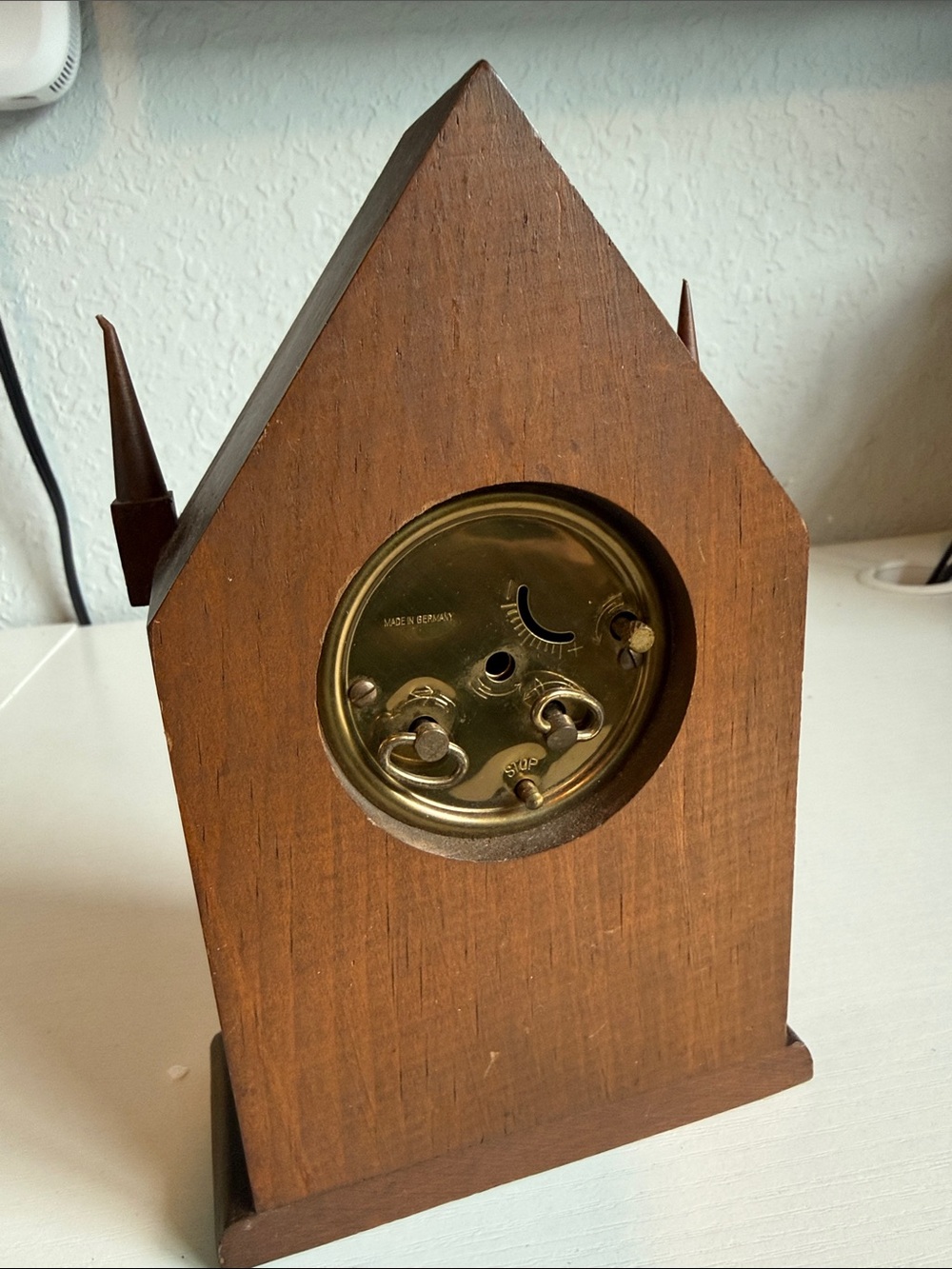 Wood-Framed Decorative Mantel Clock in Brown and Yellow - Picture 2 of 2